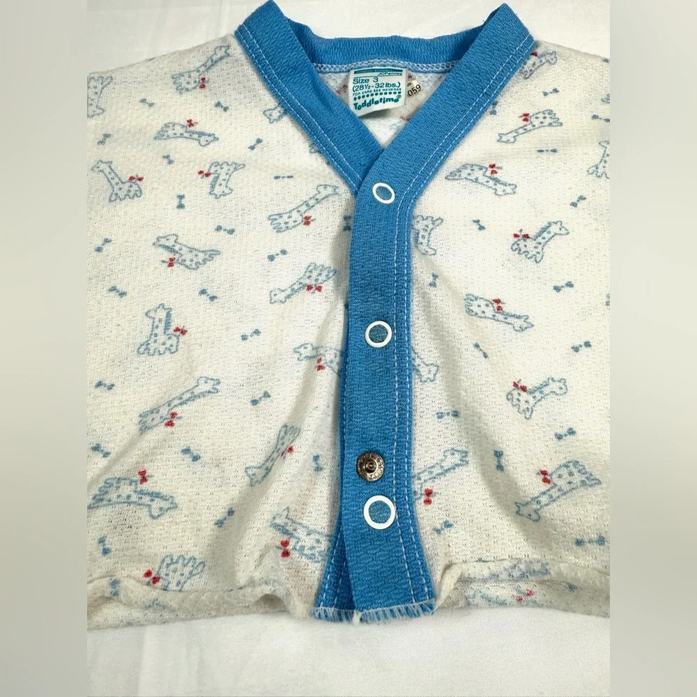 JC PENNEY Toddletime 70s-80s Vintage Baby Boys' Giraffe‎ Button Up Sleepshirt 3